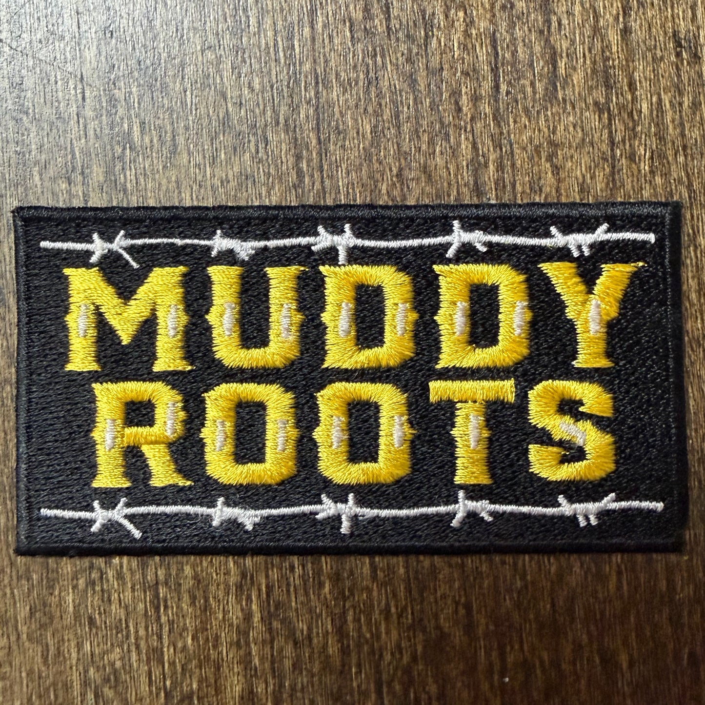 Muddy Roots Yellow Barbwire Patch